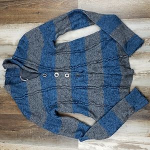 Free People Gray/Blue Button up Striped Sweater Size Small